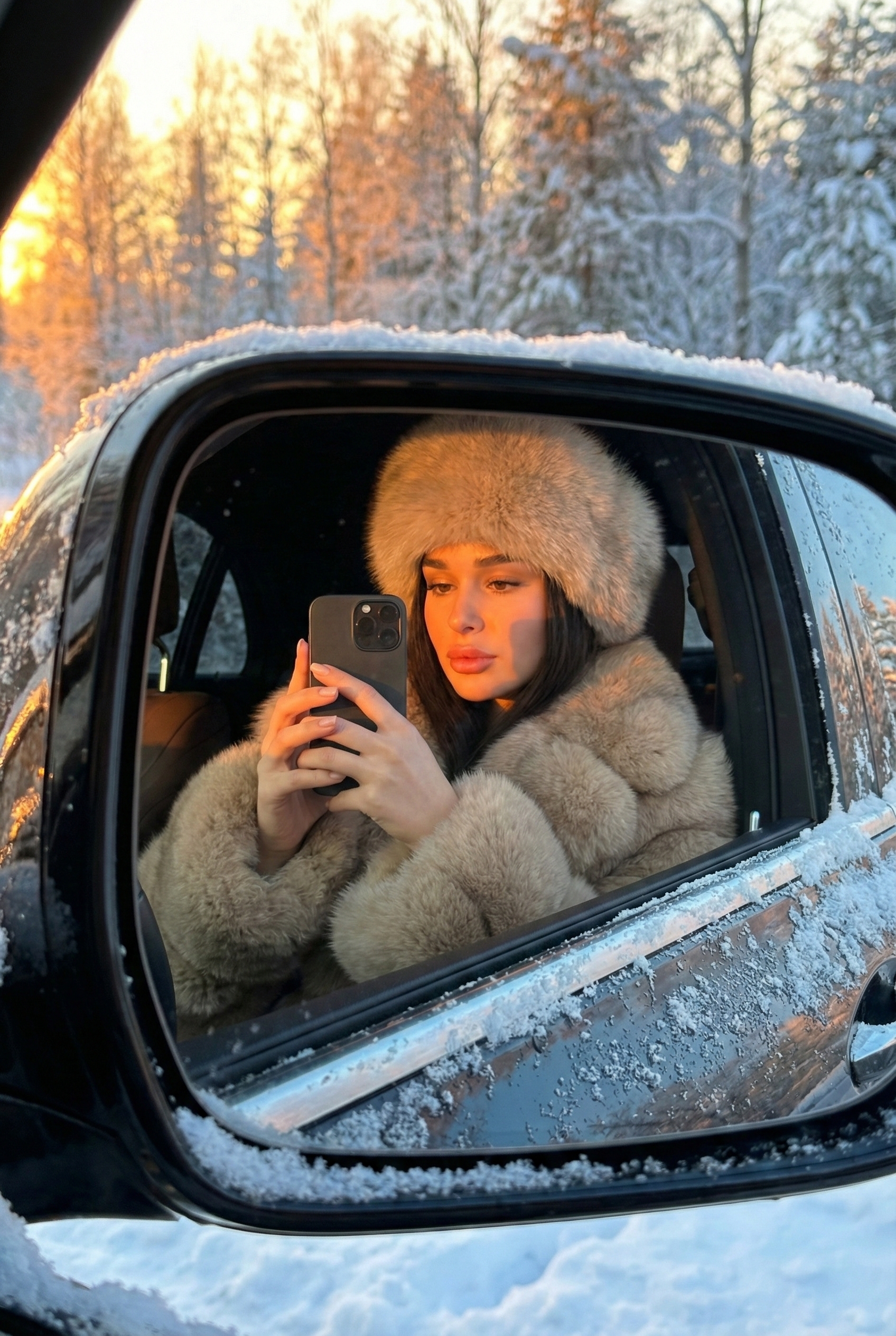 В зеркале автомобиля 