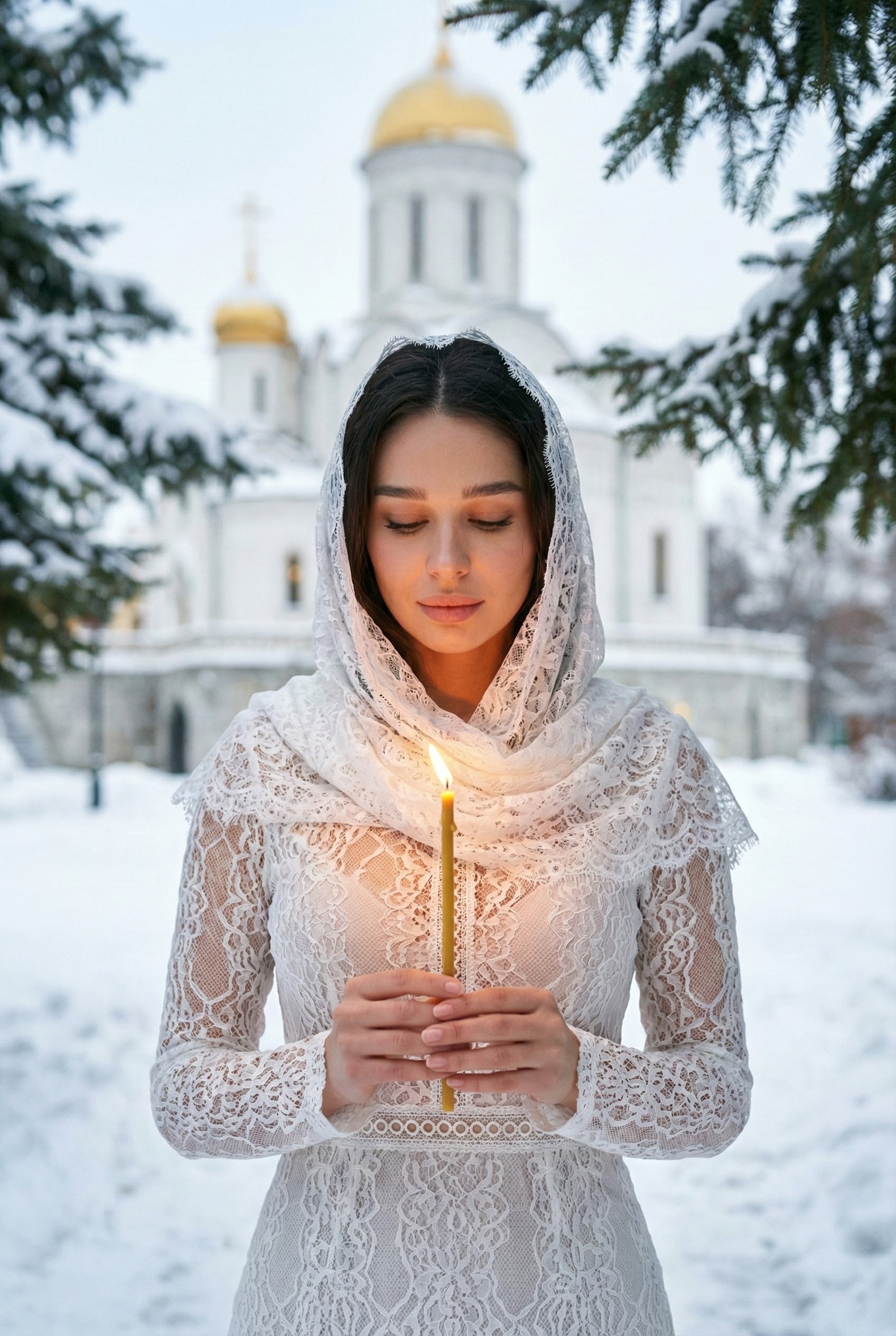 На фоне церкви 