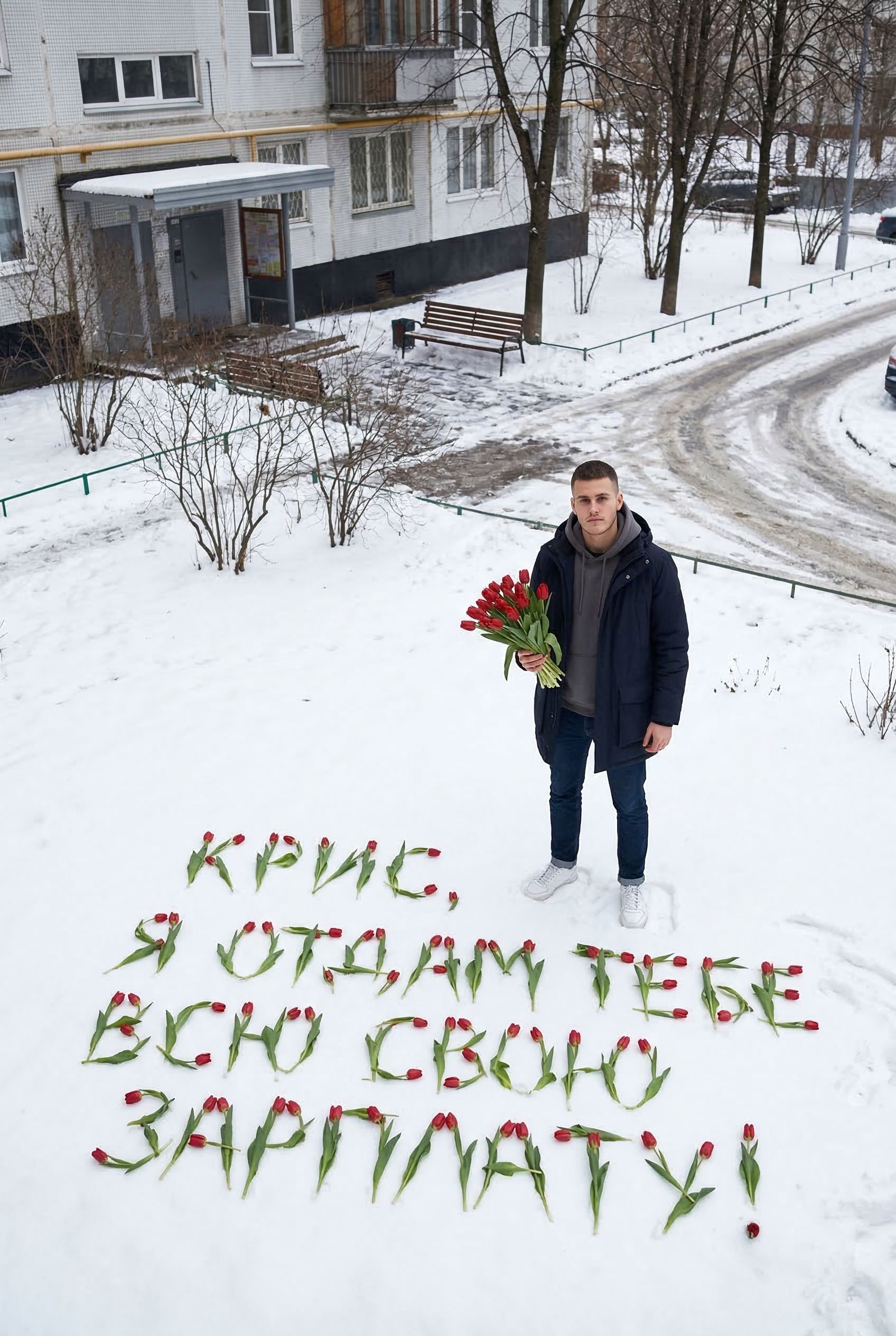 Текст тюльпанами 