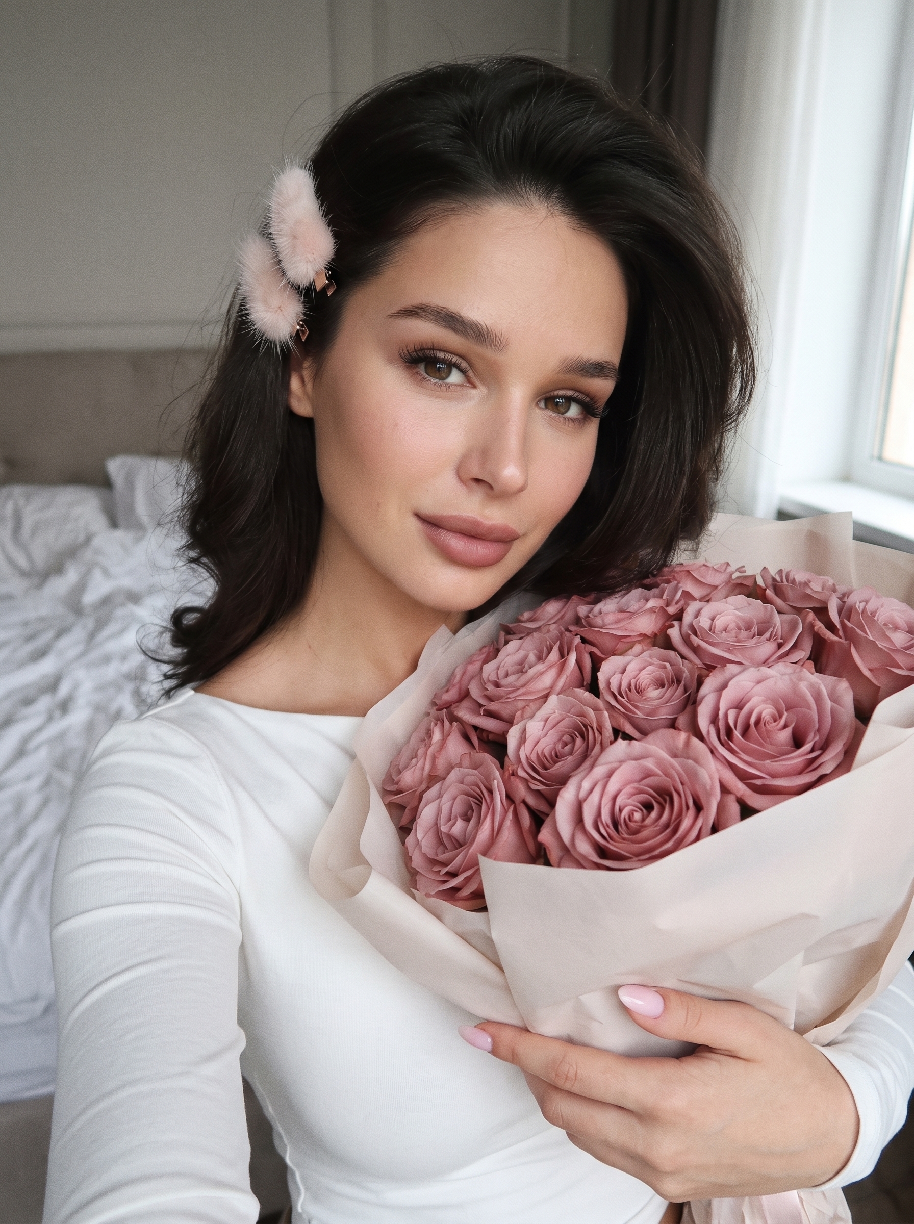 Селфи с букетом роз