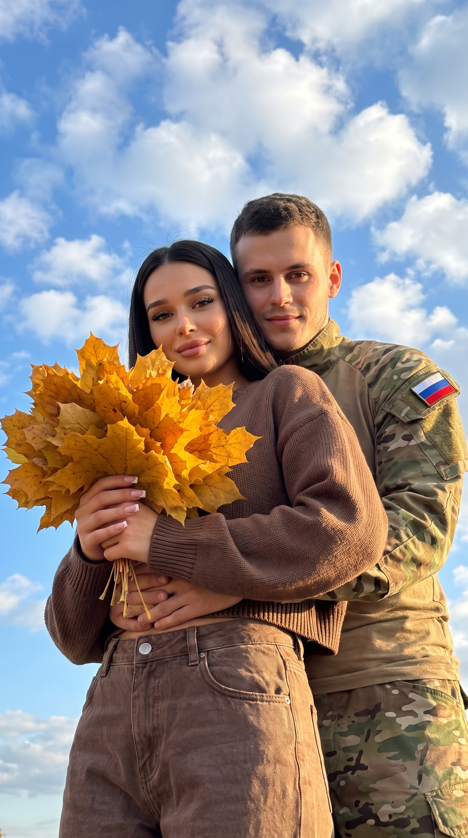 Объятия с осенним букетом