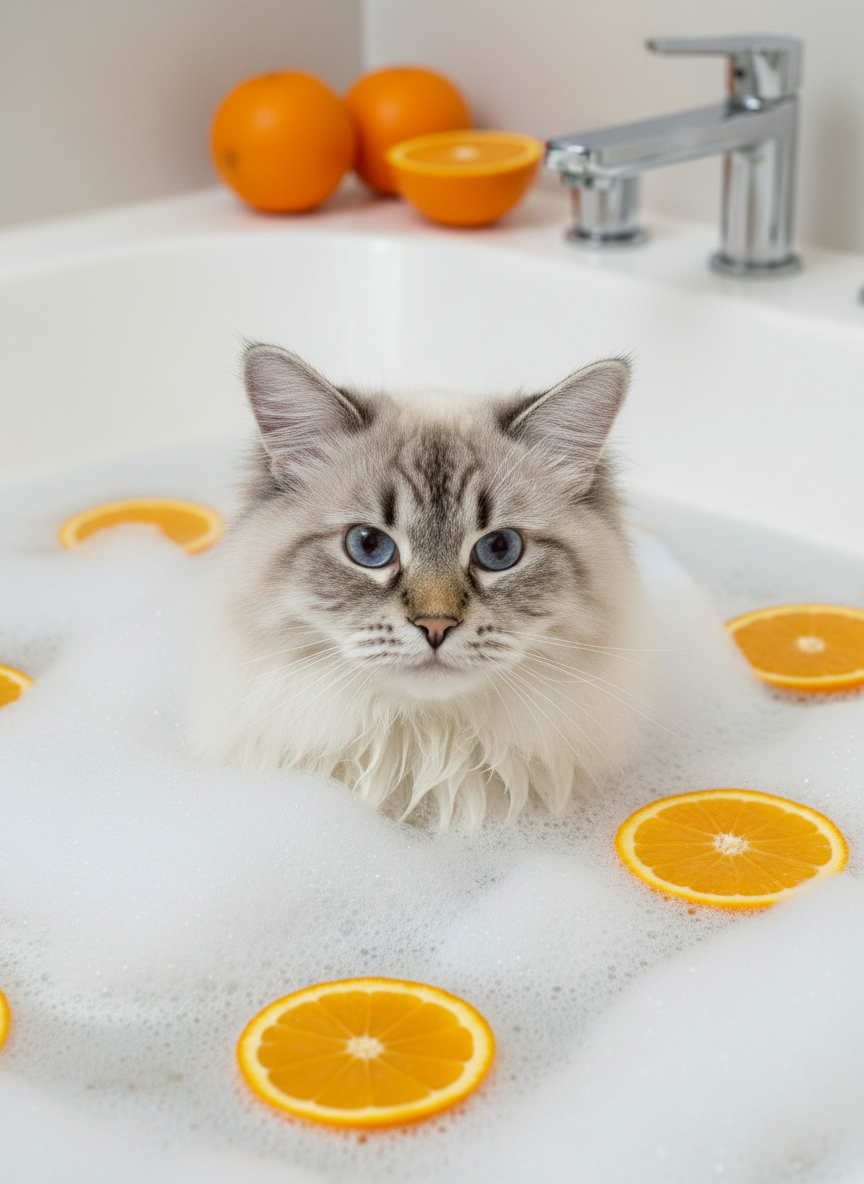 Котик принимает ванну