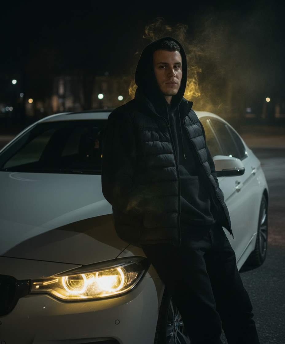 На фоне белой bmw