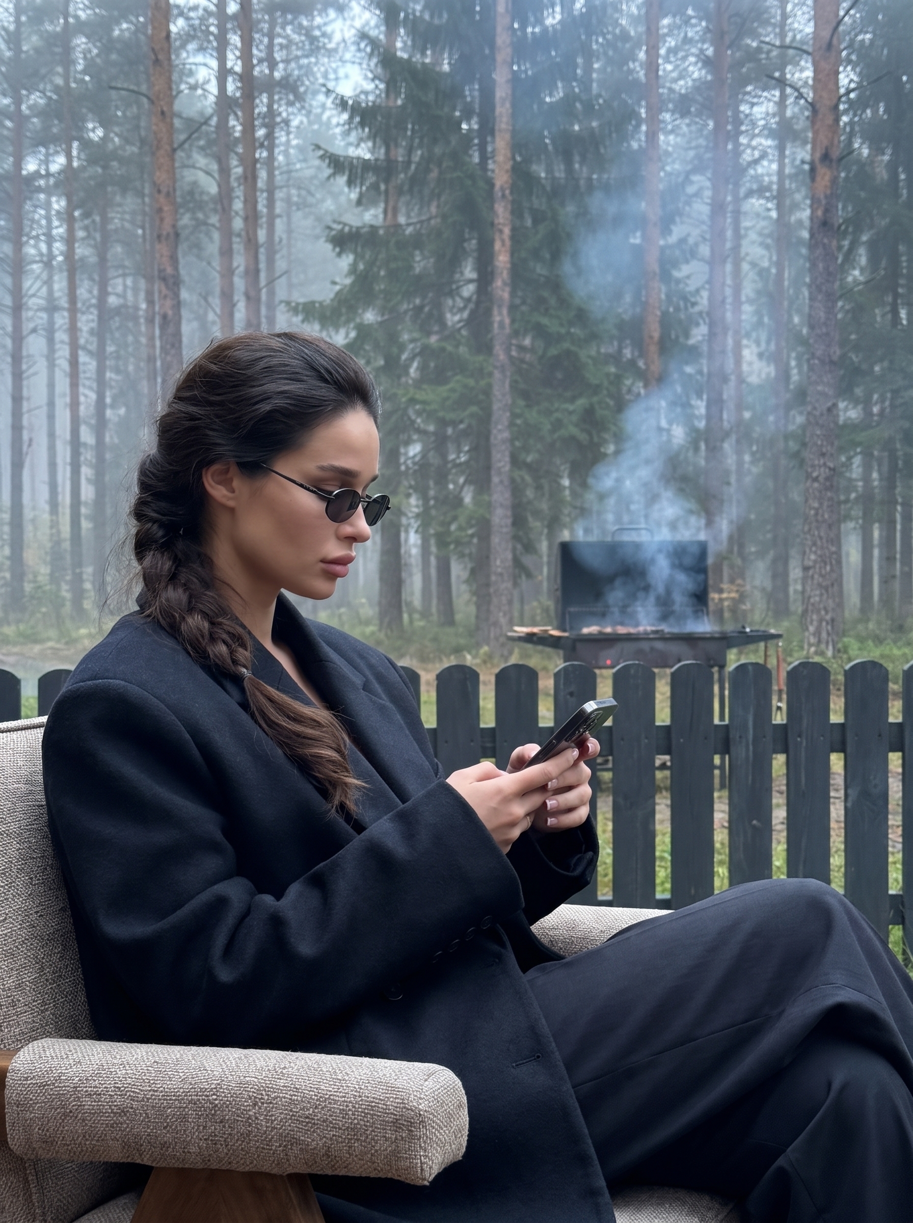 Портрет с телефоном в тумане