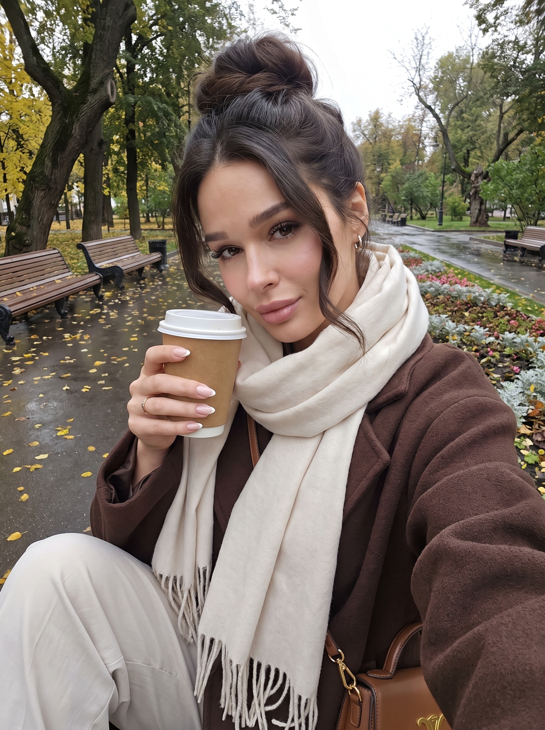 Селфи с кофе в парке