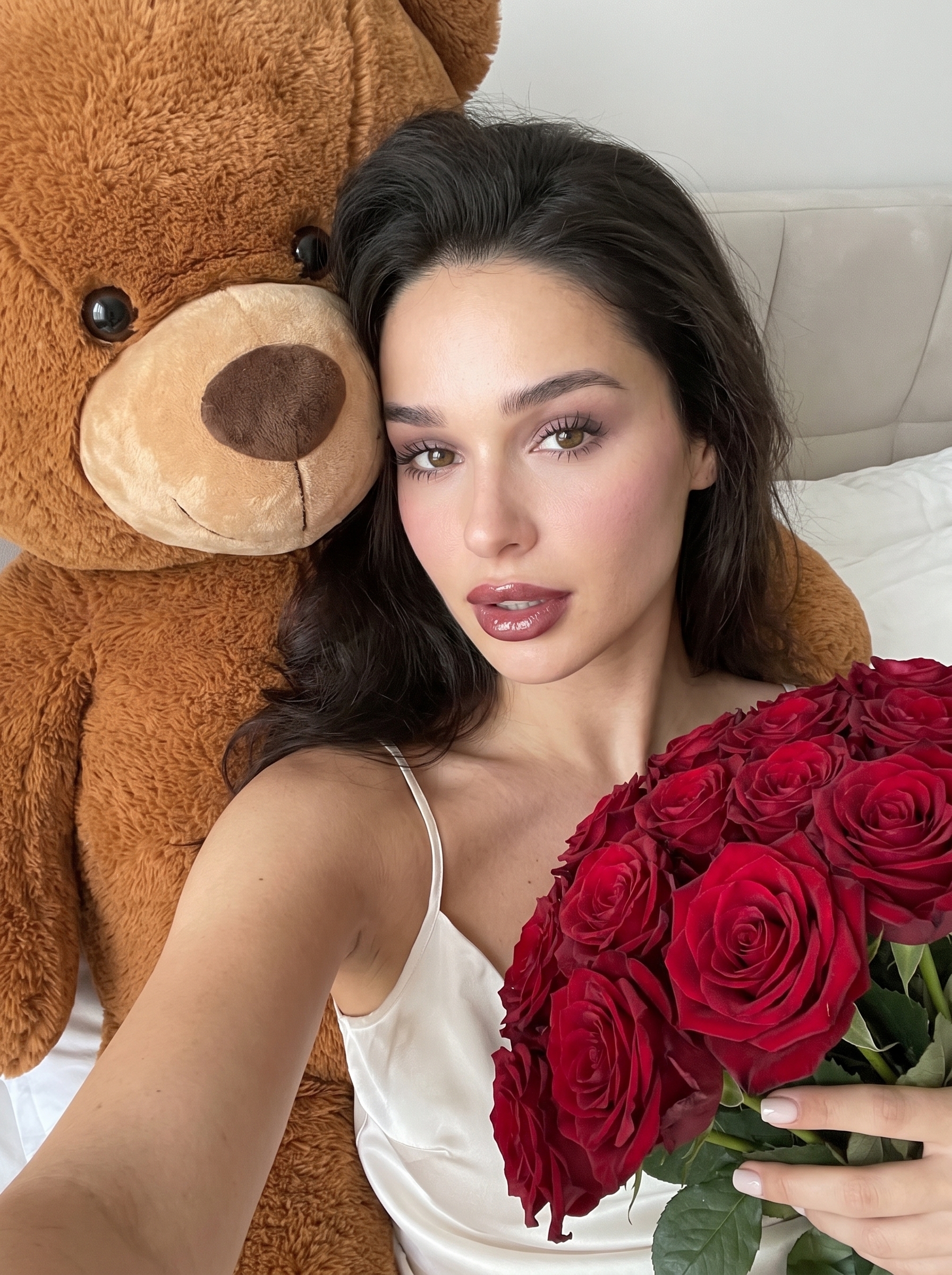 Селфи с розами и медведем
