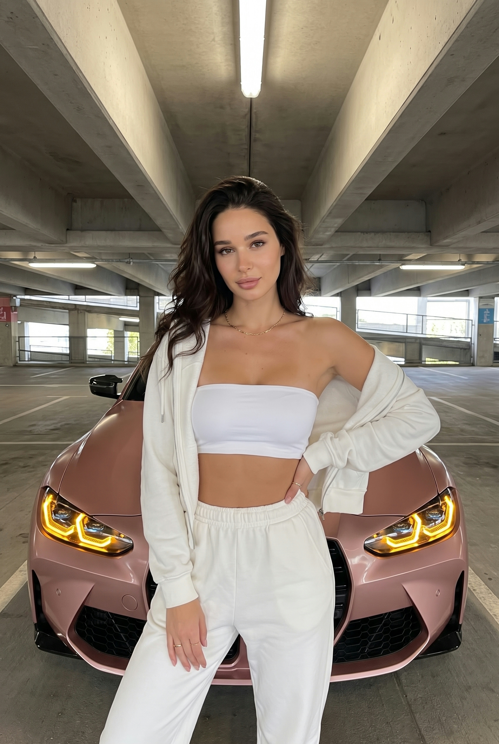 У розового BMW на парковке