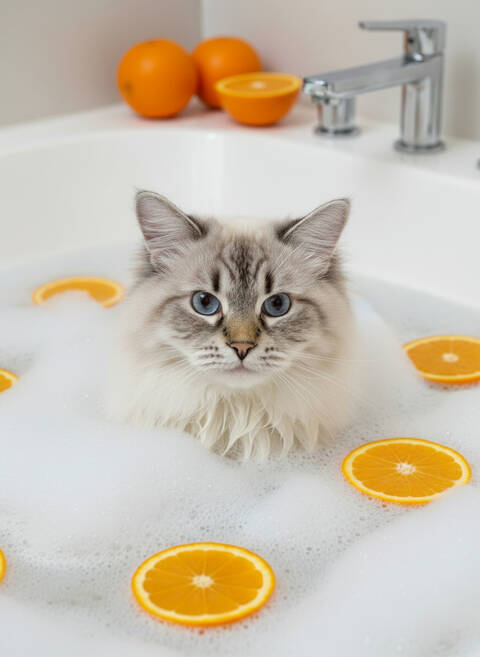 Котик принимает ванну