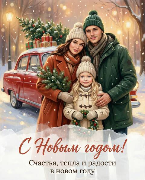 Семейная открытка к новому году 